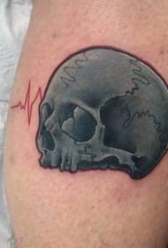 divertente teschio nero con motivo tatuaggio braccio ECG rosso