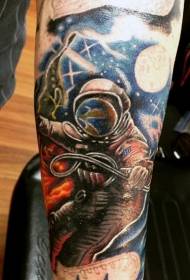 realistic painted space astronaut arm tattoo pattern