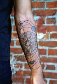 modello di tatuaggio solare in bianco e nero stile braccio di scienza