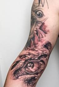 „Arm Fantasy World“ juodo ir balto drakono akių tatuiruotės modelis