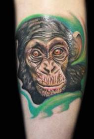 arm realistiese kleur sjimpansee kop en blaar tatoeëring patroon