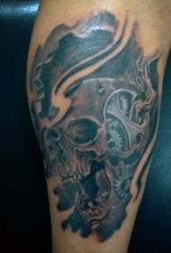 arm color realistic mechanical skull tattoo pattern