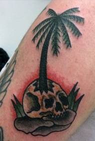 Забавен дизайн оцветена малка палма с модел на татуировка на рамото на черепа