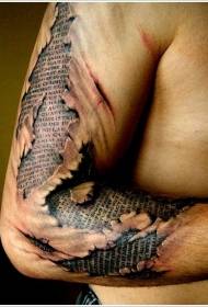 Arm Holy Scripture and Skin Tear Tattoo Pattern