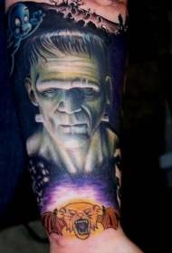 käsivarsi pelottava värillinen mies muotokuva maalattu tatuointi malli
