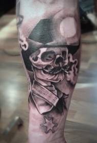 brazo patrón de tatuaxe de denim cranio de tabaco realista