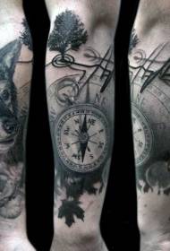 paže působivý kompas vlk a EKG tetování vzor