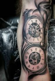 ръка реалистичен черно-бял механичен модел татуировка на джобен часовник