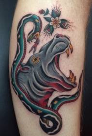 old school colorful hippo head and snake arm tattoo pattern  13349 - Beautiful black swan on the arm realistic realistic tattoo pattern