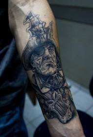 Arme uhyggelig realistisk sort pirat tatovering mønster