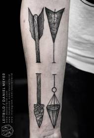 Wzór tatuażu czarno-białej strzałki ramię ramię żądło