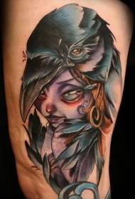 Arm beautiful cartoon mysterious witch color tattoo pattern