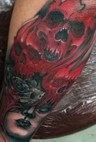 bras femme mystérieuse et motif de tatouage crâne rouge