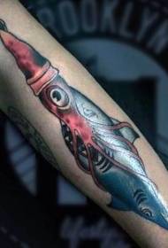 beautiful colored small squid with shark arm tattoo pattern