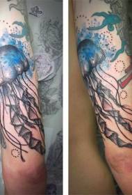 매우 아름다운 컬러 천연 해파리 팔 문신 패턴