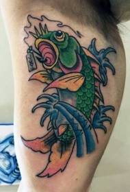 simple old school colored fish arm tattoo pattern