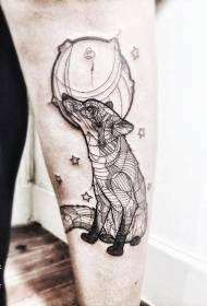 braço divertido raposa geométrica de linha preta com padrão de tatuagem do planeta