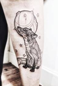 arm kul svart linje geometrisk räv med planet tatuering mönster