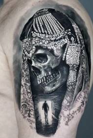 veldig nydelig realistisk svart-hvitt hodeskalleArm tatoveringsmønster