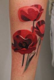 cute Red Poppy Arm Tattoo Model