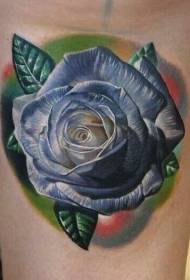 rankos labai tikroviškas gražus mėlynos rožės tatuiruotės modelis