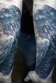 Чорний ворон та білі крила рука татуювання візерунок
