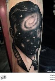 arm old school anonymous portrait and starry sky tattoo pattern