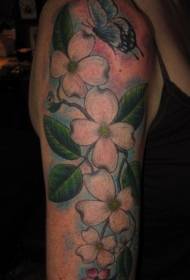 grande tatuaggio bianco realistico bianco biancospino fiore e farfalla modello tatuaggio