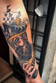 modello di tatuaggio braccio vecchia pirata colore vecchia scuola