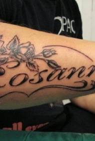 romantisk svart og hvit rose og brev arm tatoveringsmønster