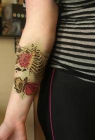 paže vtipné farebné realistické kostra so vzorom tetovanie kvetín