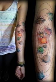 Рука цветной татуировки астероидной солнечной системы