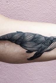 ruoko risingazivikanwe chimiro dema uye chena whale tattoo pateni
