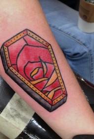 old school color design rose coffin arm tattoo pattern