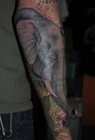 ramię piękny kolorowy naturalny słoń z wzorem tatuażu kości