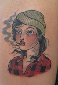 Beso marrazki bizidunen estilo sinplea erretzea emakumezkoen tatuaje eredua