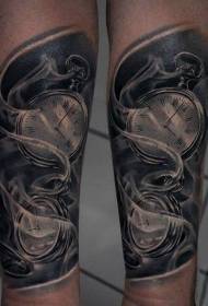 realistische schwarz-weiß Taschenuhr Arm Tattoo Muster