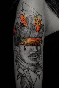 braço Chama colorida estilo especial e retrato em preto e cinza combinados com padrão de tatuagem