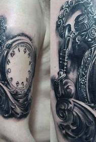 arm ongelooflijk zwart en wit prachtige klok tattoo patroon