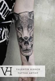 Fox Head) Und Schädel schwarz grau gestochen Arm Tattoo-Muster