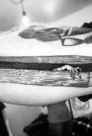 ramię proste czarno-białe drewniane) Trumna z wzorem tatuażu dłoni zombie