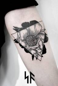 arm svart linje blomma med triangel tatuering mönster