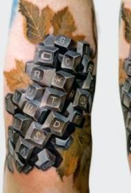 葉の腕の入れ墨のパターンが付いている手描きの着色されたキーボードのキー