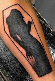 bras noir motif de tatouage silhouette monstre et cercueil)