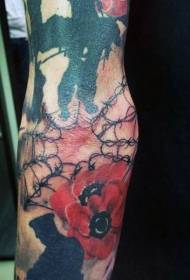 flori colorate braț cu model de tatuaj din sârmă ghimpată