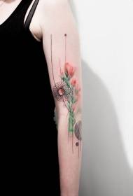 braço flores pintadas bonitos e misterioso padrão de tatuagem decorativa