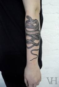 Brazo pequeño patrón de tatuaje de serpiente en blanco y negro