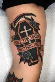 обојени слова лијеса и цвијећа узорак за тетоважу руку