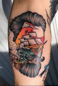 Brazo de velero de estilo desconocido y patrón de tatuaje pintado de cabeza humeante