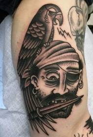 vecās skolas melnbalto veco pirātu tetovējums ar putnu rokas tetovējuma modeli